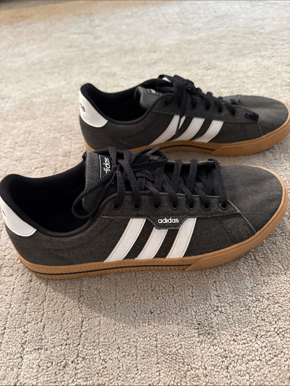 adidas Men's Black Sneakers with White Stripes and Gum Sole